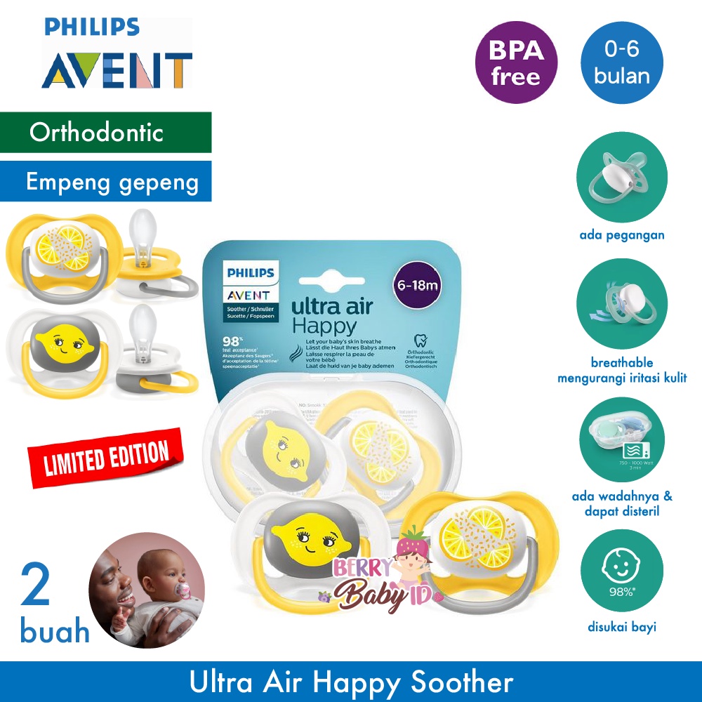 Philips Avent 2 Pcs Ultra Air Happy Empeng Bayi 6-18m Pacifier Soother Berry Mart