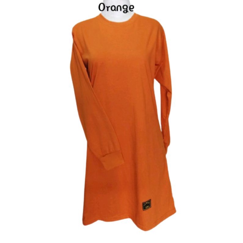 Tunik Kaos Polos Lengan Panjang Wanita Warna Orange Size S-XXXL