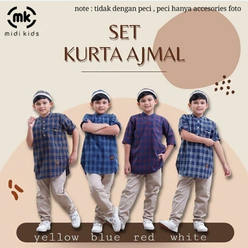 kurta ajmal setelan kurta motif kotak kotak