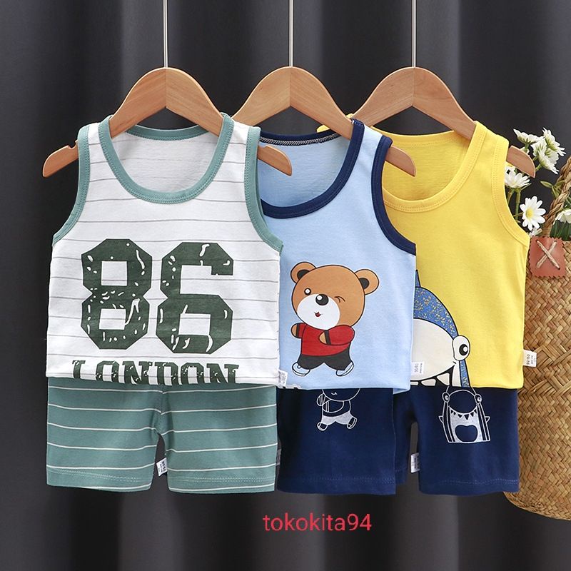 Setelan Singlet Anak  Import Laki Perempuan Motif Kartun - 1Set Singlet Anak Usia 6 Bulan sampai 4 Tahun - Setelan Anak Atas Bawah Korean Style Bahan Adem - Setelan Baju Anak Import