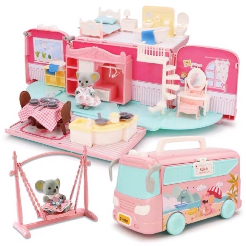 Doll house Bus tour - pretend toys - doll house easy storage - hadiah anak - kado anak