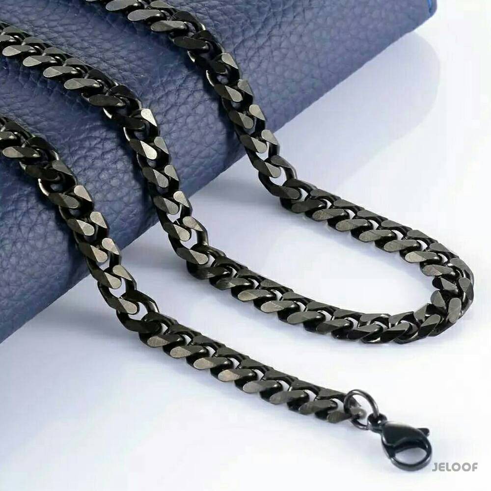 Jeloof Kalung Titanium Hitam Black Rantai Panjang Stainless Steel 60 CM - Kalung Pria Kalung Wanita