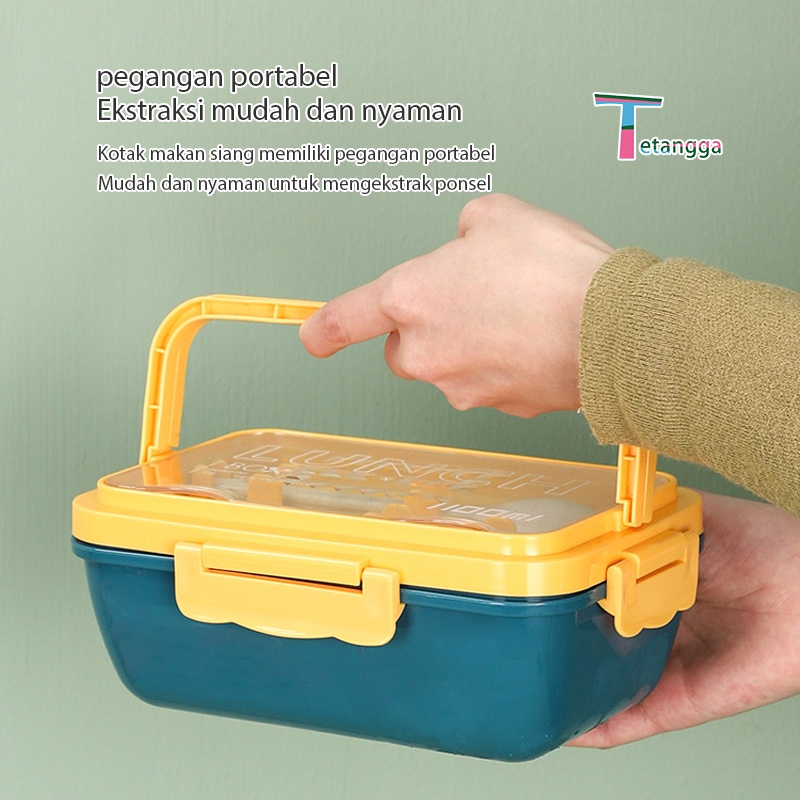 Lunch Box Set Kotak Bekal Makan Siang Bahan Jerami Pegangan Melengkung + Sendok Dan Sumpit memiliki