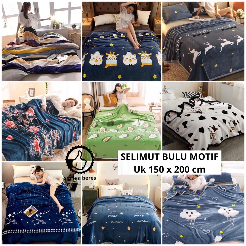 TERMURAH Selimut Bulu Halus 150 x 200 Super Tebal Lembut Motif Dewasa Import Terlaris