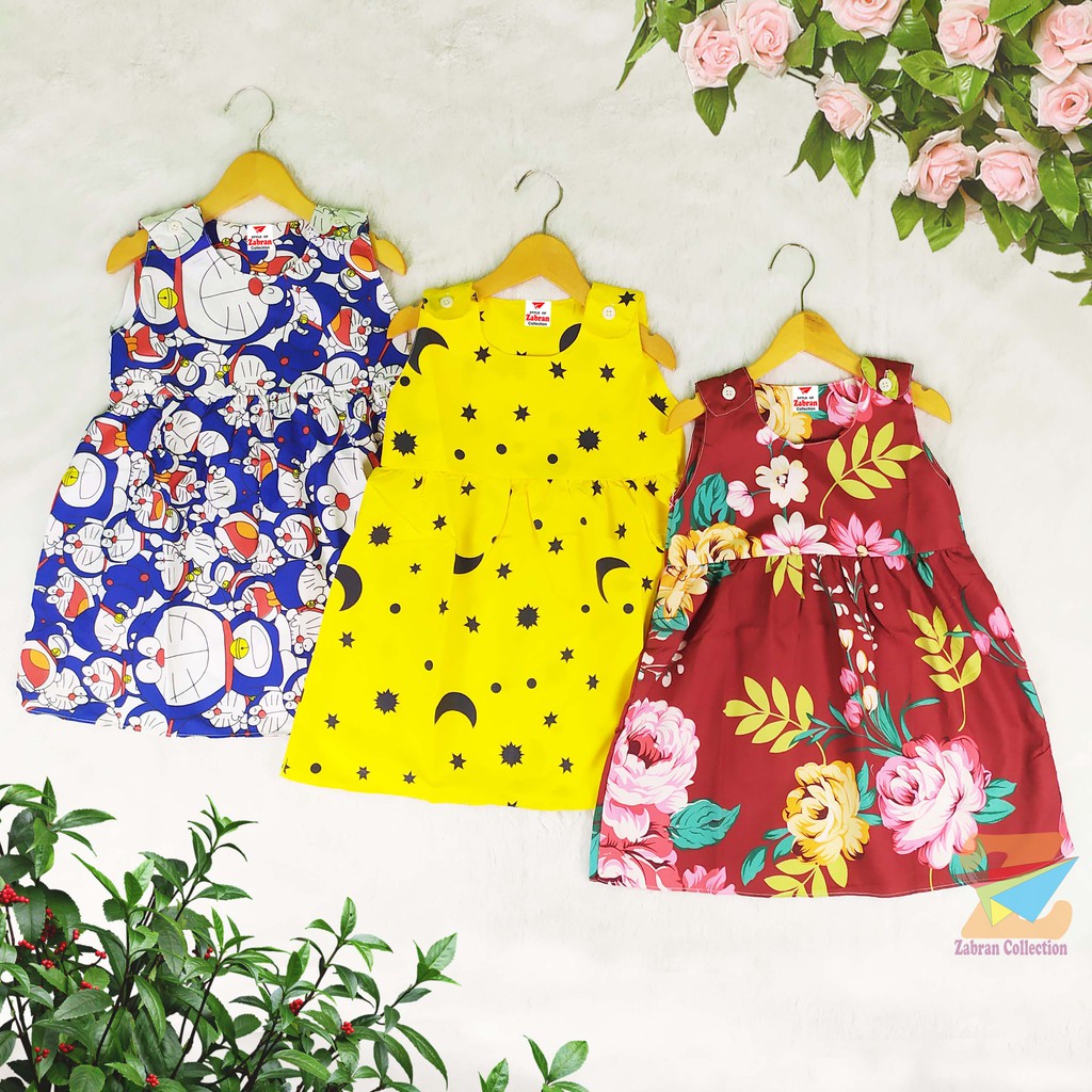 Pilih Warna Dress Anak Kancing Bahu Zabran 1 Sampai 6 Tahun/COD Bayar Di tempat