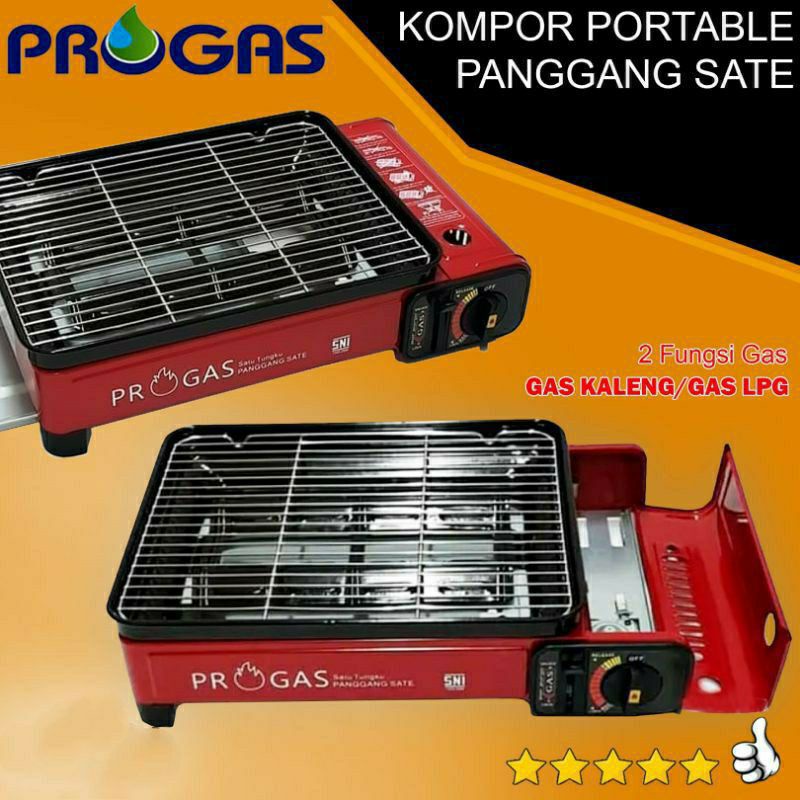 Progas . BBQ  Sate , Kompor Barbeque  , Grill 2in1 , Panggangan Portable