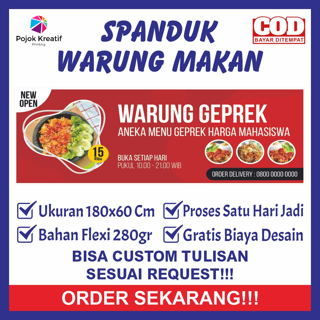 Spanduk Sepanduk Banner Baner Bener Backdrop Promosi Usaha Warung Warteg Makanan Makan Nasi Ayam Gep