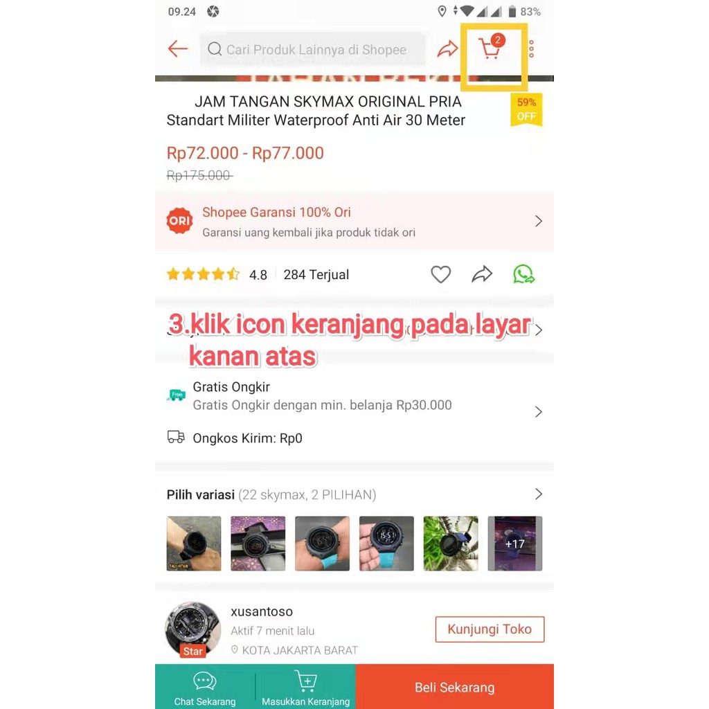 Cara belanja banyak produk dengan warna variasi yang berbeda