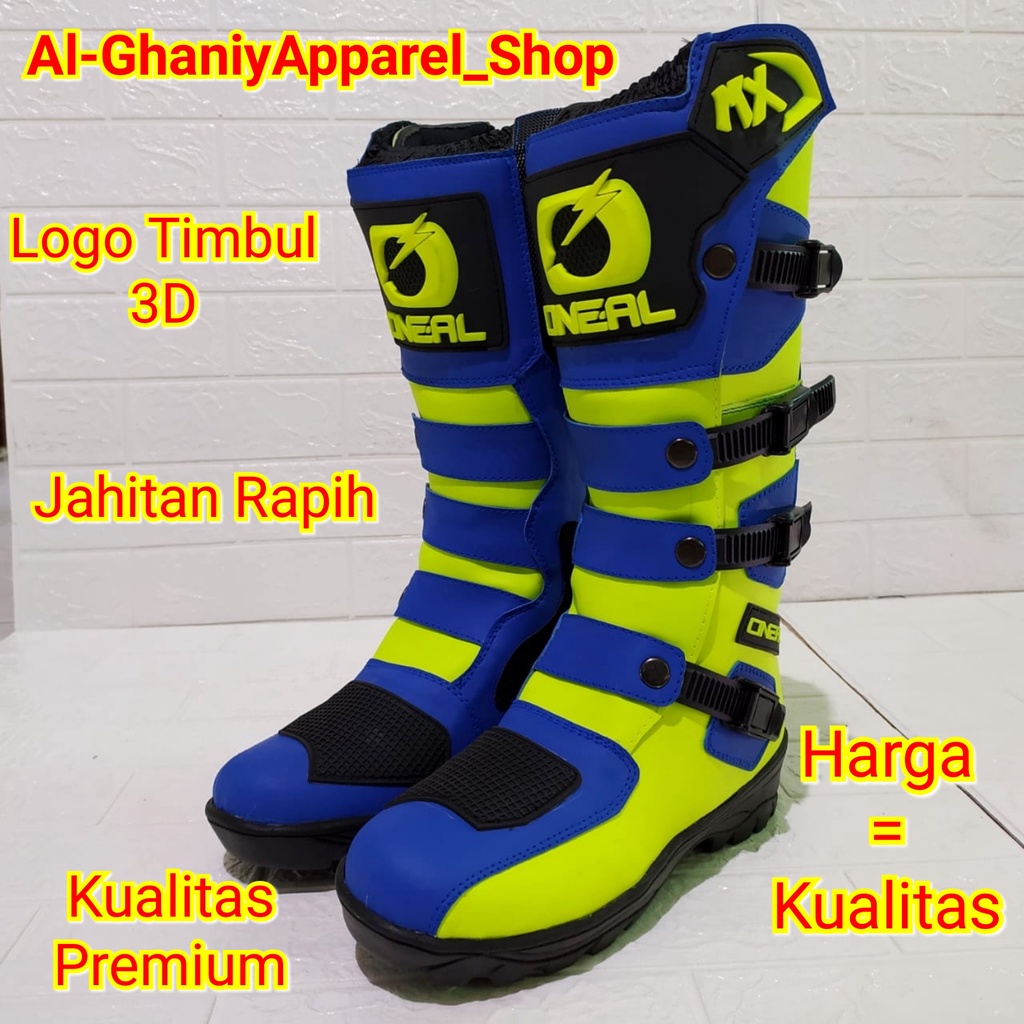 sepatu trail cross adventure logo 3D kualitas premium bots safety terlaris  sepatu touring sepatu drag roadraceSTABILO BLUE