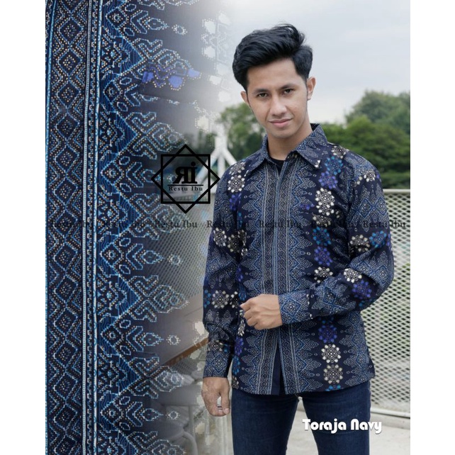 COUPLE KEMEJA BATIK ROK PRISKET BATIK MOTIF TORAJA NAVY