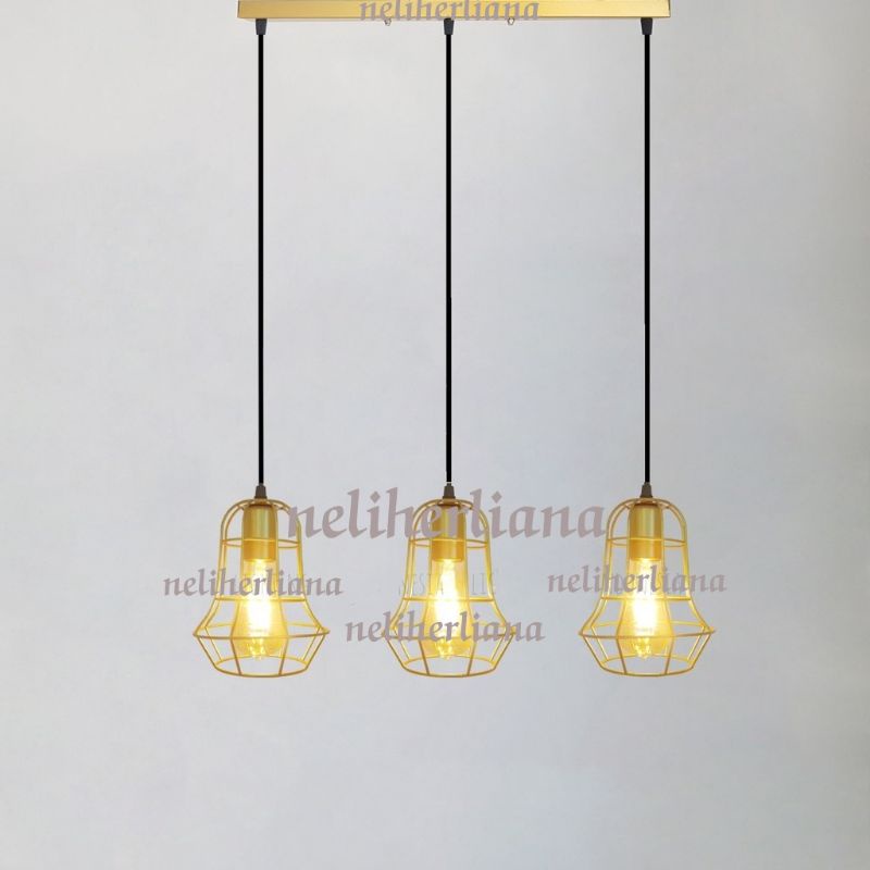 Lampu gantung minimalis gold cabang 3