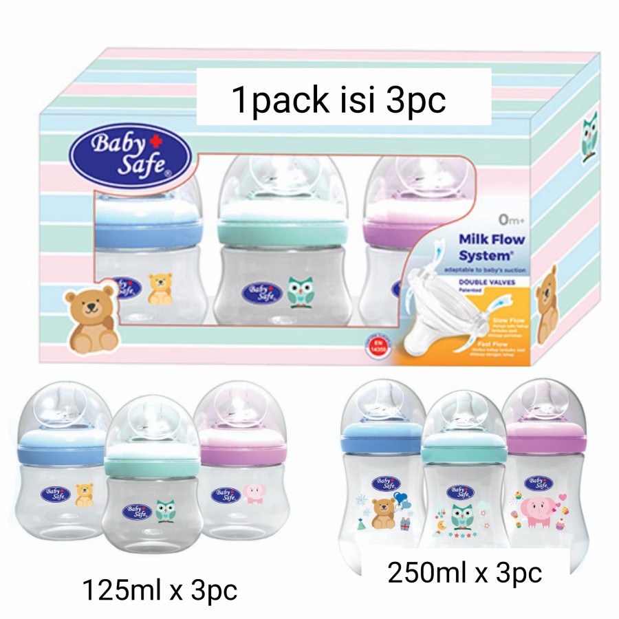 Baby Safe Wide Neck Set - Botol Susu Wide Neck isi 3pcs - 125ml / 250ml