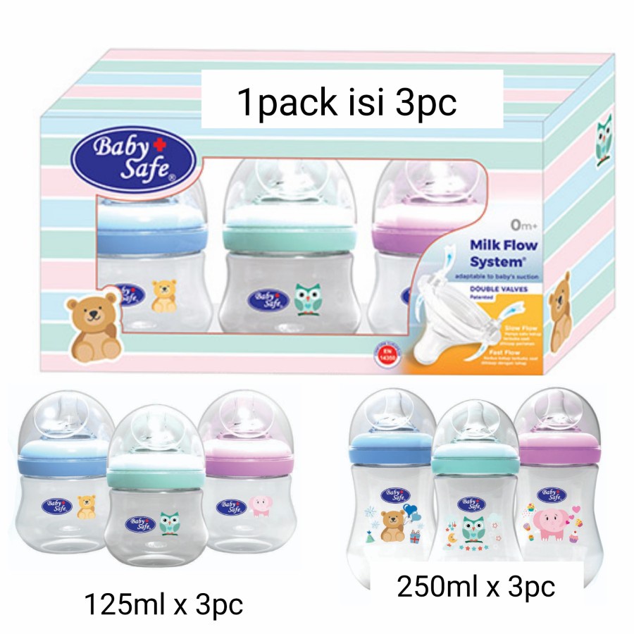 Baby Safe Wide Neck Set - Botol Susu Wide Neck isi 3pcs - 125ml / 250ml