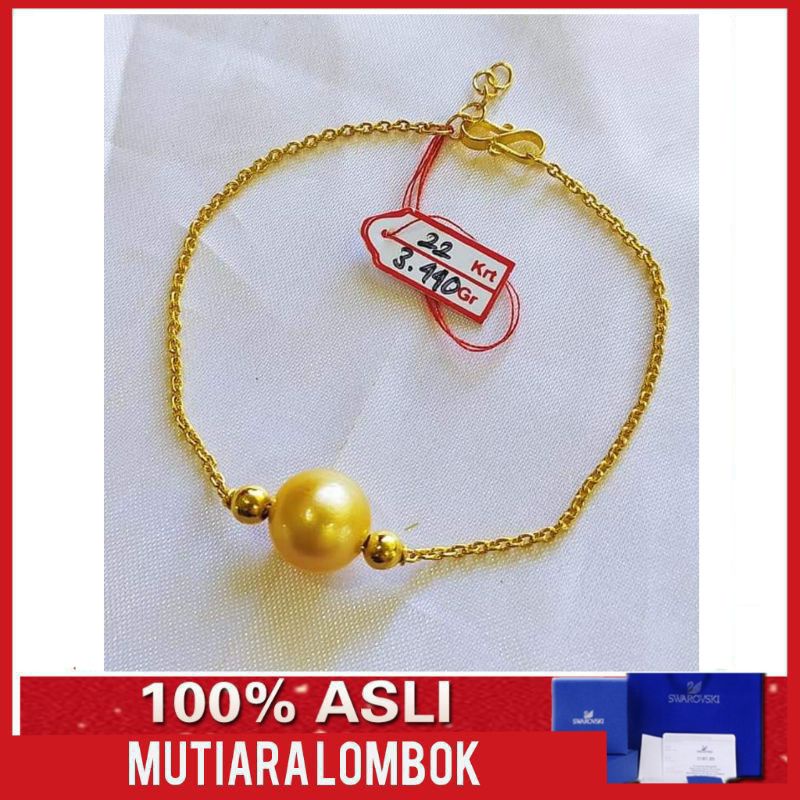 gelang emas 22 karat mutiara laut asli kadar emas tinggi 91.6% mutiara lombok perhiasan gelang tanga