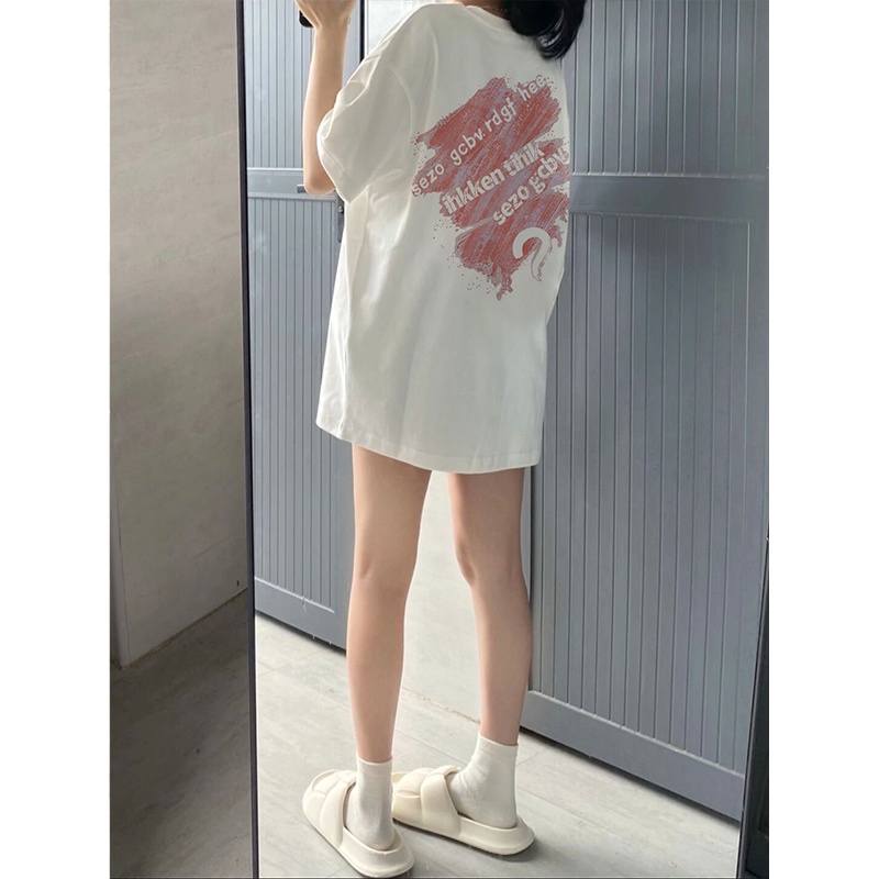 EUNII Kaos Lengan Pendek Graffiti Question Mark Korean Style/Baju Wanita/Atasan Wanita