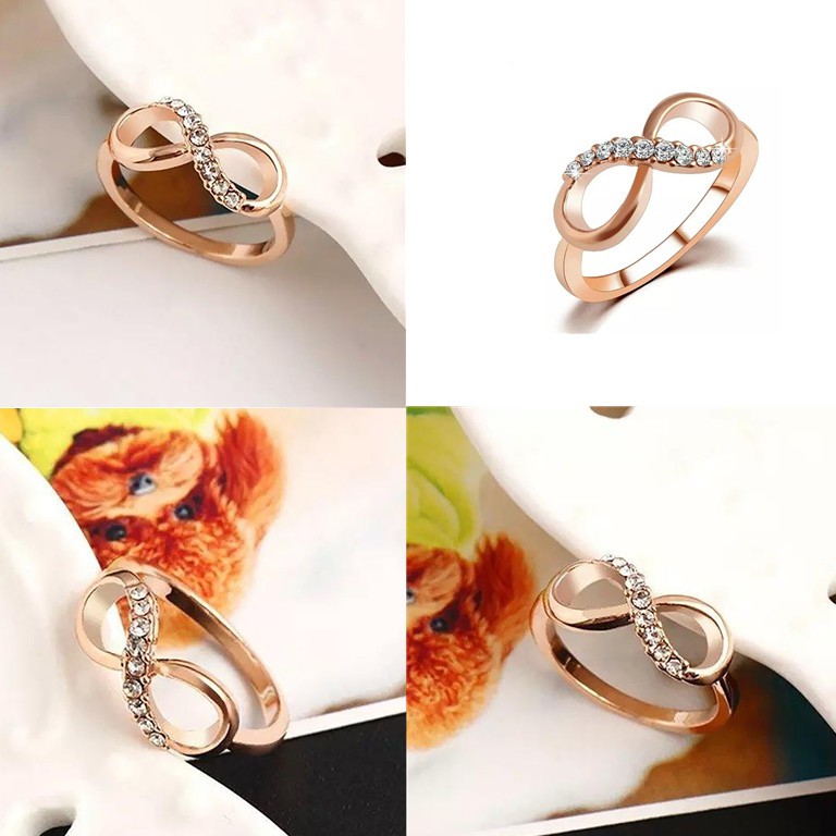 [Bayar Di Tempat]Mewah 8 Infinity Zirkon Hias Cincin Pernikahan Evening Party Wo Finger Jewelry