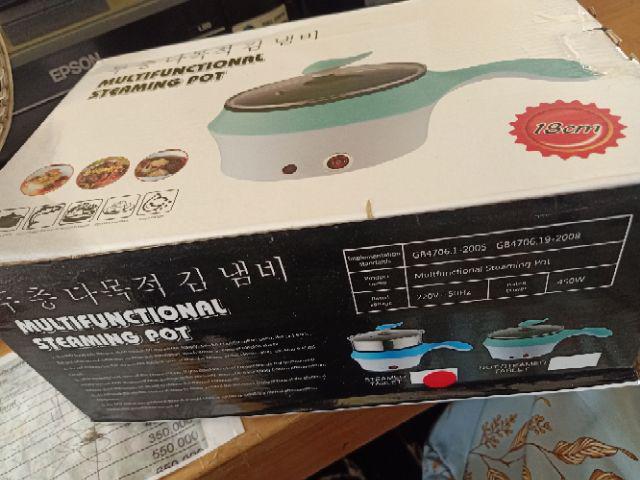 Panci Teflon Listrik + Kukusan Panci Multifungsi Instan Pan Elektrik 18cm /panci Elektrik Serbaguna