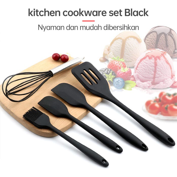 Sillicone Utensil Set 5 Pcs Peralatan Dapur Masak Baking Sutil Spatula