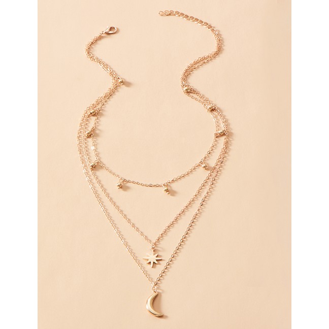 LRC Kalung Fashion Gold Color Alloy Multilayer Crescent P82866