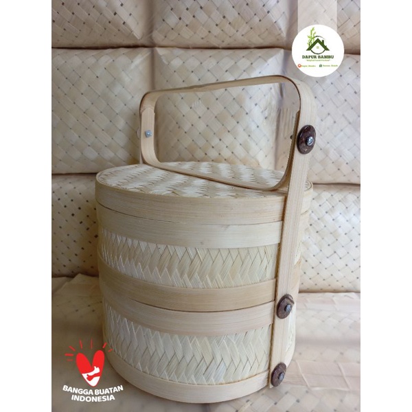 Rantang Bambu Bulat/Tenong Bambu Ukuran Diameter 25 Susun 2/Hampers Bambu tenong