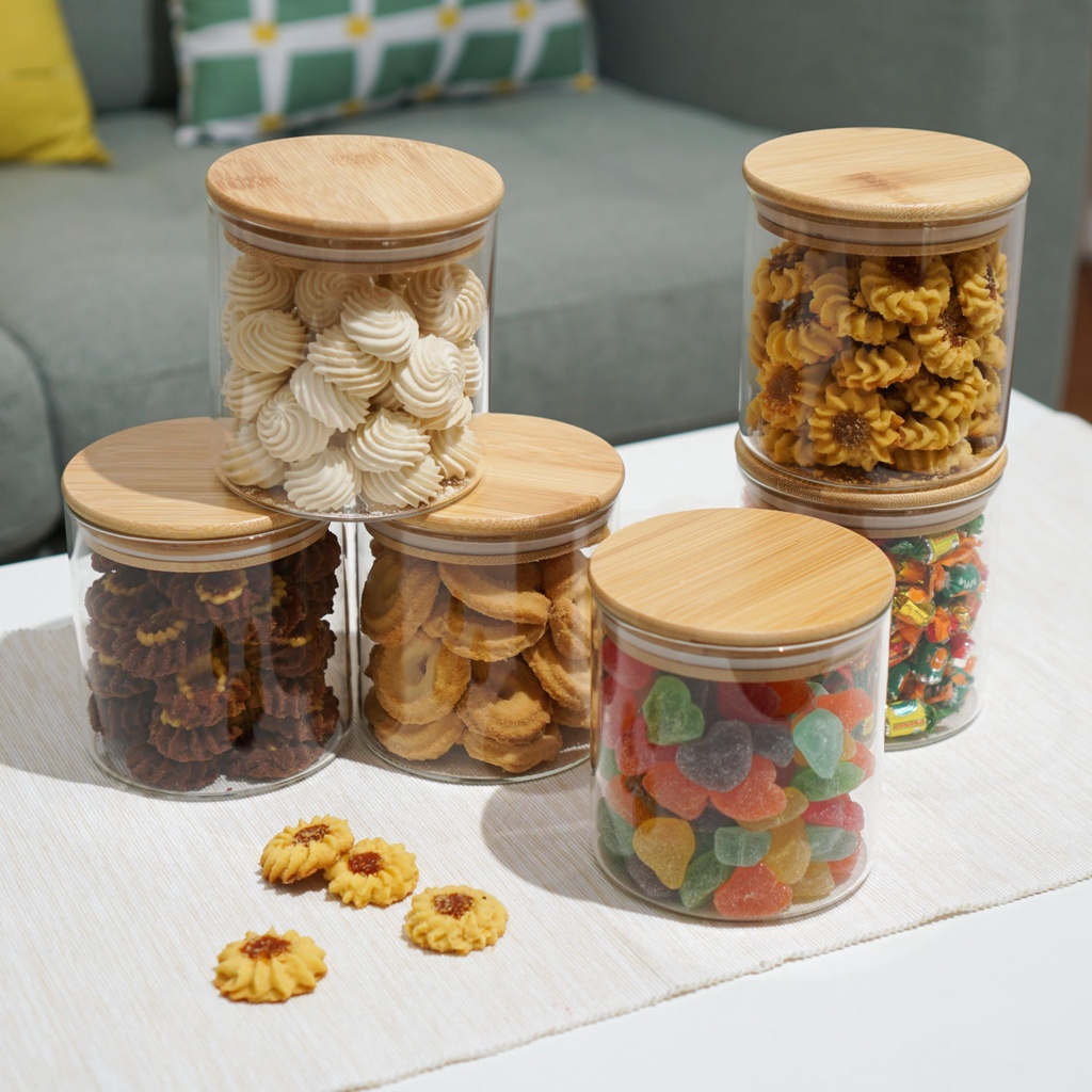 Toples Kue Kering Lebaran Kaca Bening Cantik Minimalis 550 950ML Winox