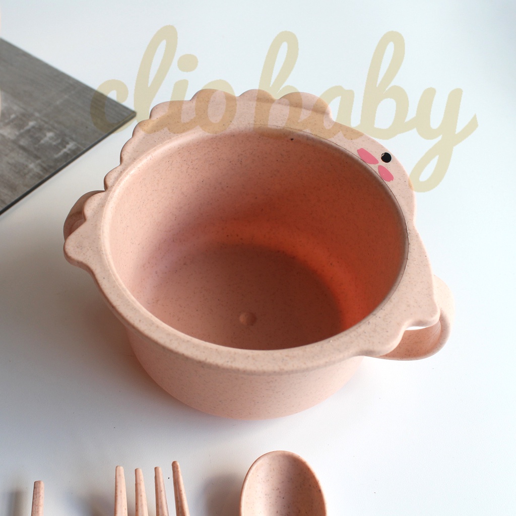 SET Tempat makan anak gambar Dino Pink Perlengkapan makan anak lucu SET tableware anak murah dan lucu