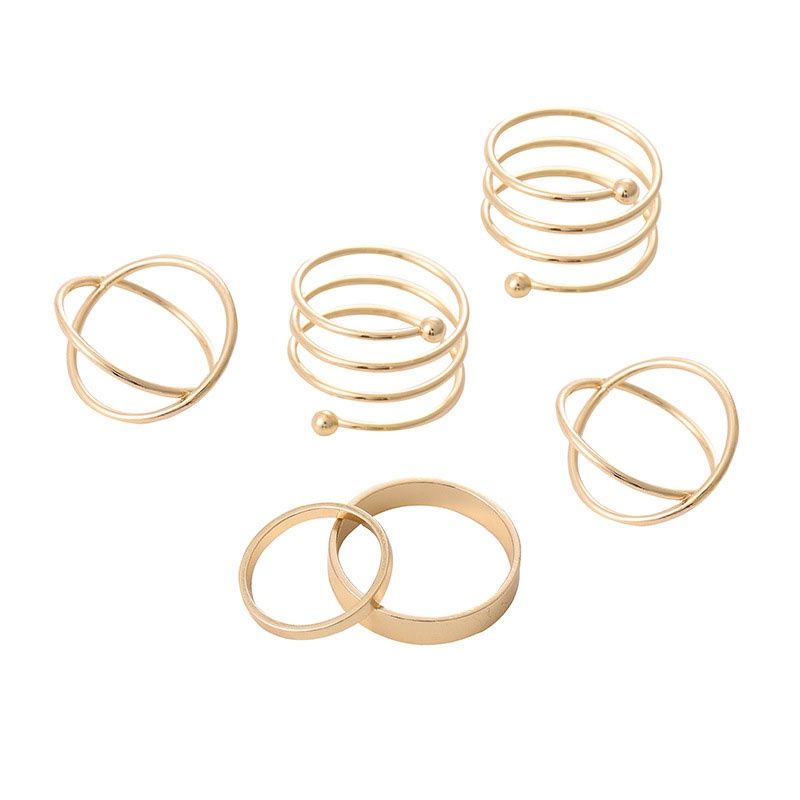 Set (6 buah) Cincin Geometri Aneka Bentuk Silang Spiral Flat Geometric Ring Bahan Alloy Fashion Korea Korean Ring Gaya Punk