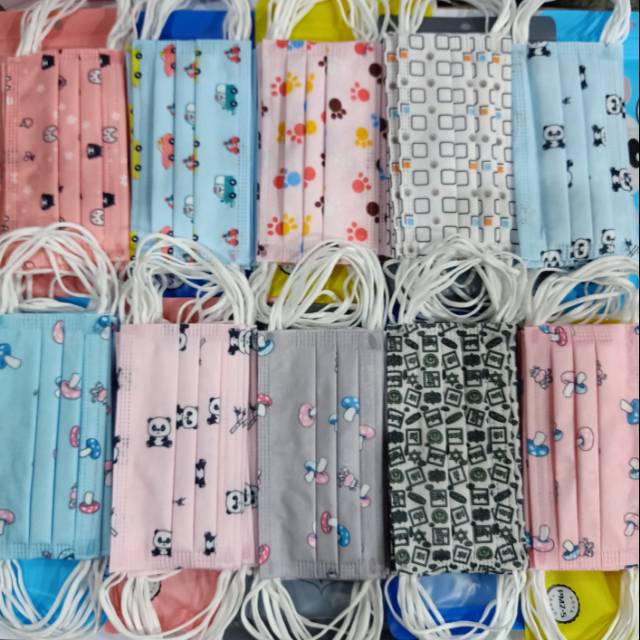 Masker anak motif karakter import isi 10 3ply kualitas tebal Super High Quality gambar lucu