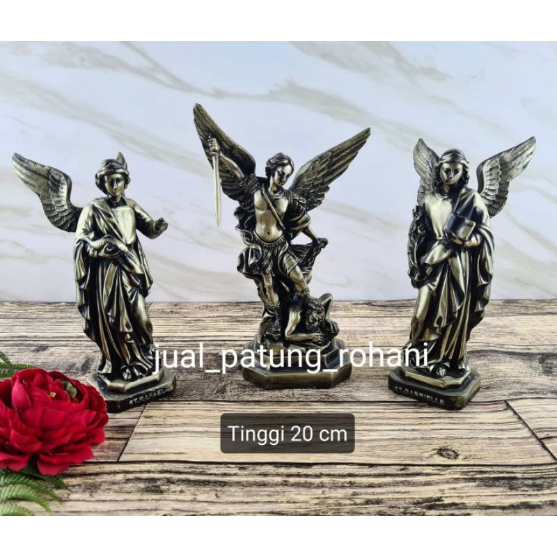 Patung Malaikat Mikael Gabriel Rafael warna metal 20 cm