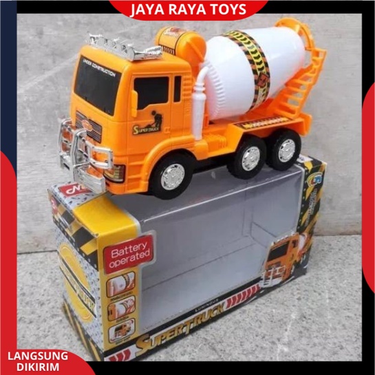 Mainan Anak Mobil Truk Construksi Mixer Molen Cement Bump And Go Pakai Baterai Berlampu Dan Bersuara