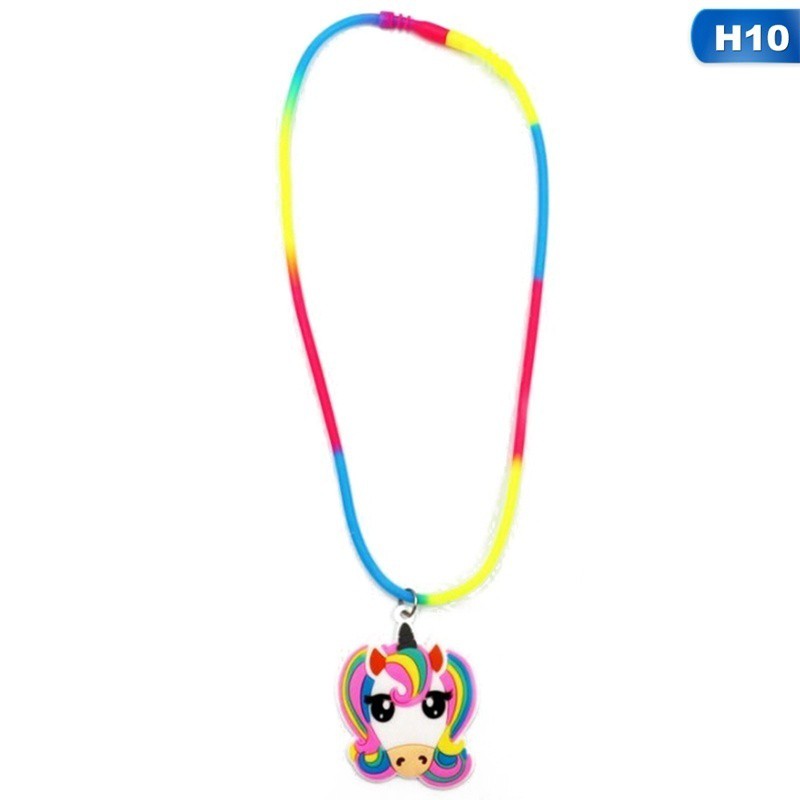 Kalung Unicorn Bahan Silikon PVC Warna Pelangi untuk Hadiah Natal Anak