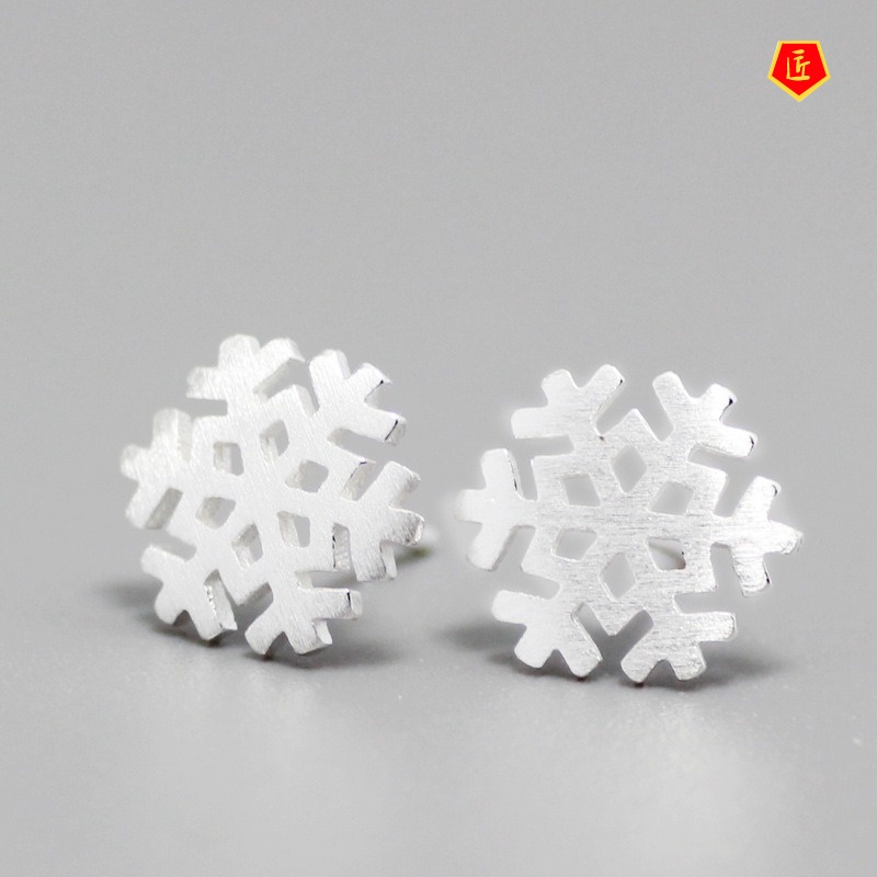 [Ready Stock]Snowflake Brushed Silver Stud Earrings Fashion