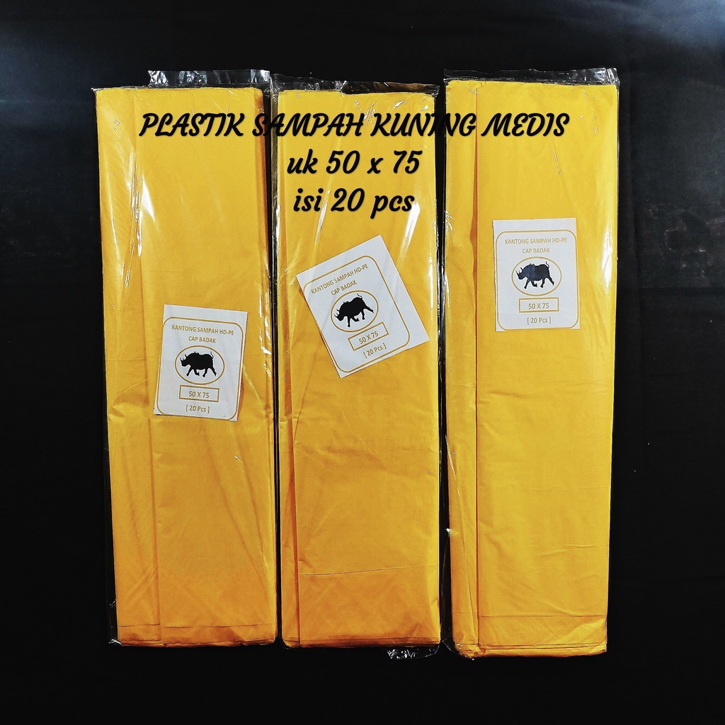 Plastik Sampah Kuning uk 50x75 (40bks) trash bag kuning, Plastik Medis