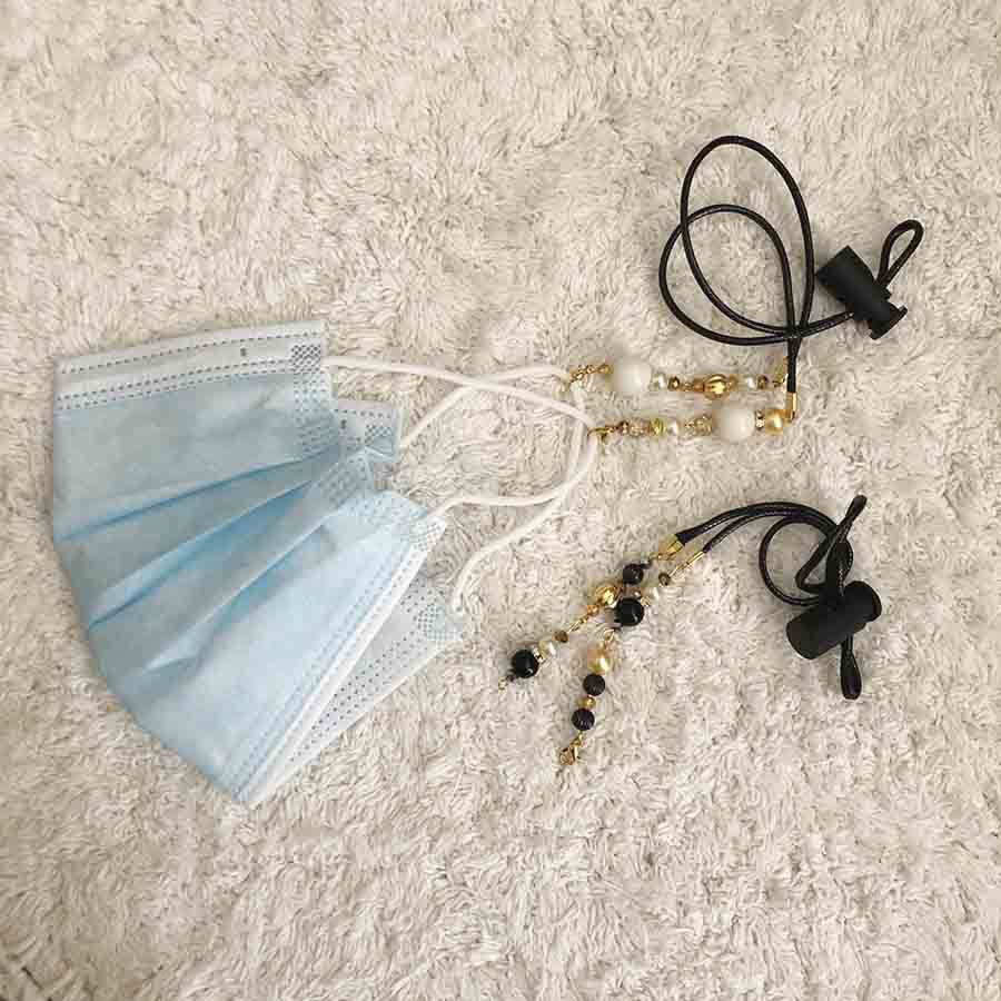 Strap masker kalung 2in1 PUTIH/ HITAM konetormasker gantungan konektor holder Pengantin Baru