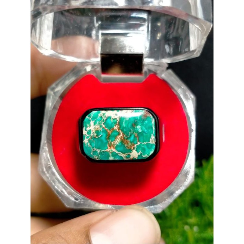 BATU CINCIN PIRUS TURQUOISE PERSIA ASLI NATURAL RING TITANIUM TANAM HITAM