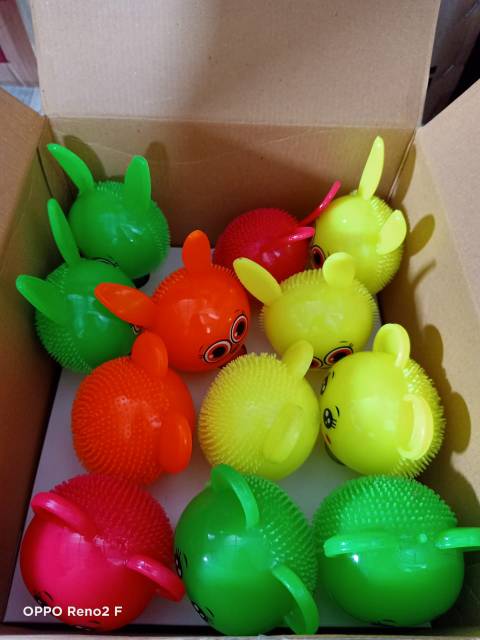 PUFFER BALL CUTE ANIMAL LAMPU STICK / RUBBER STICK TOYS / mainan anak bayi pencet led murah