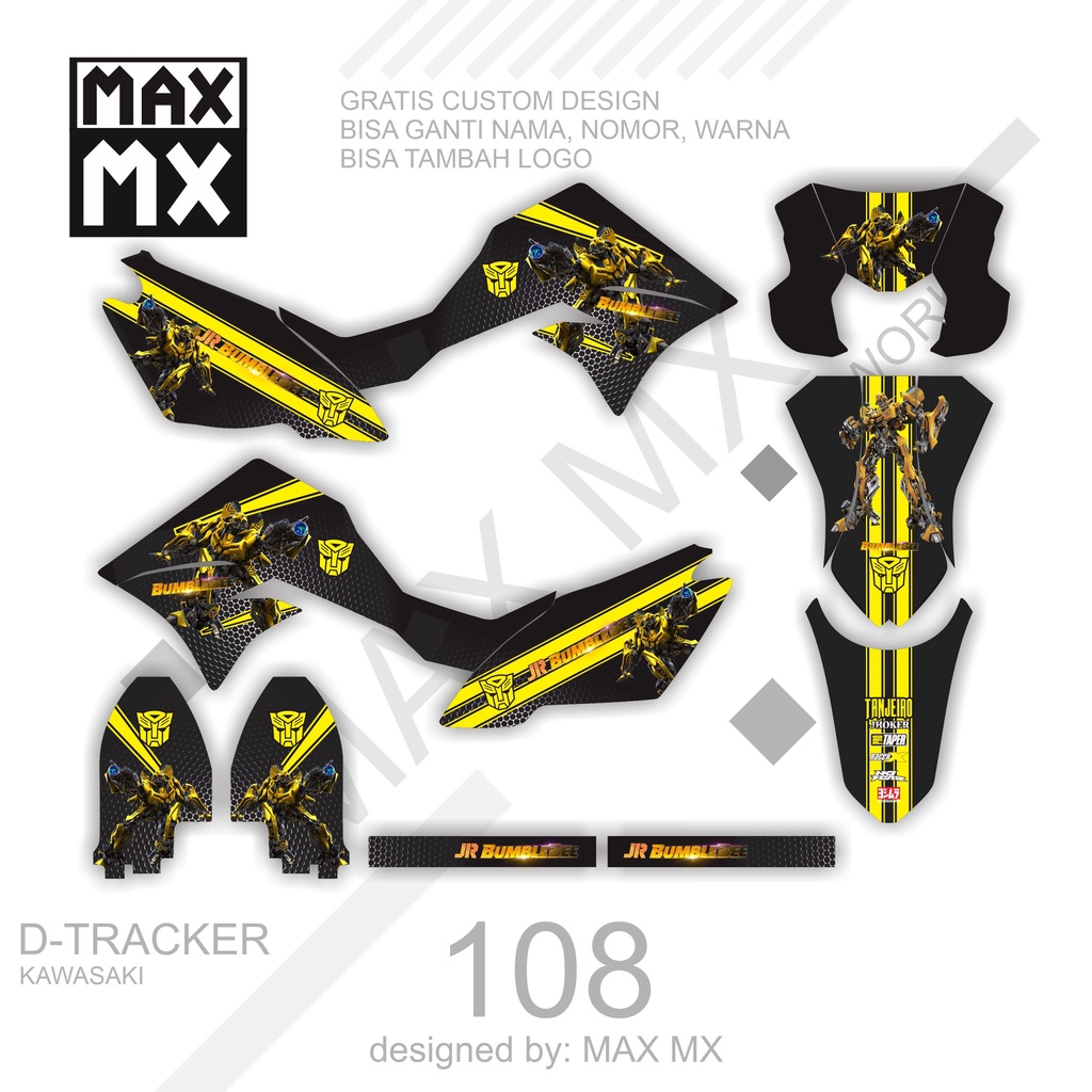 DECAL STIKER MOTOR D,TRACKER MOTIF KUNING TRANSFORMERS