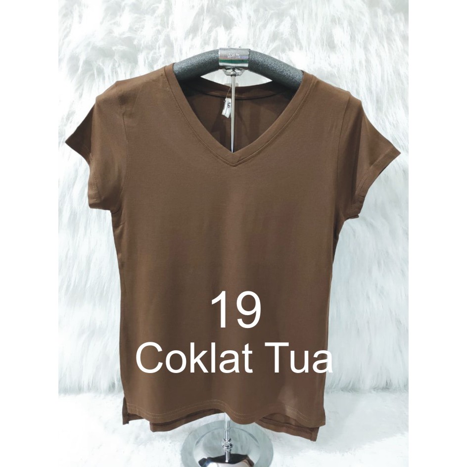 KAOS ATASAN WANITA V NECK GROSIR MURAH-COKLAT TUA