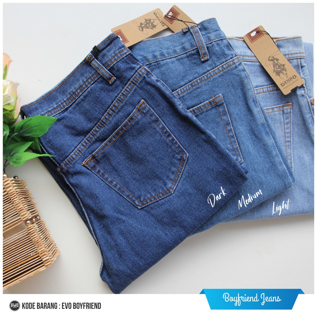 BOYFRIEND JEANS CELANA WANITA (TERLARIS) TIGA WARNA / LIGHT / MEDIUM / DARK // EVO JEANS