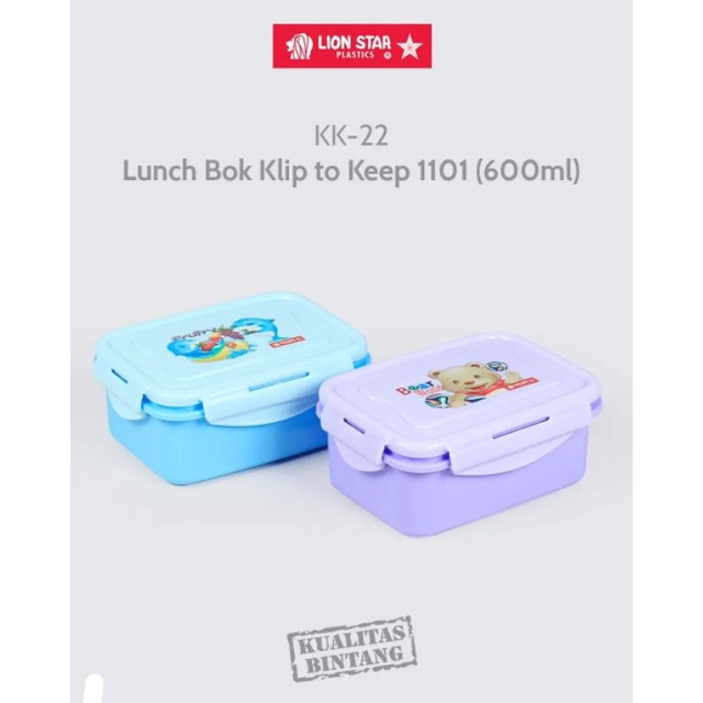 Kotak Bekal Makanan Anak Lunch Box Klip To Keep 500 ml 750 ml Lion Star 3201 3202 1101