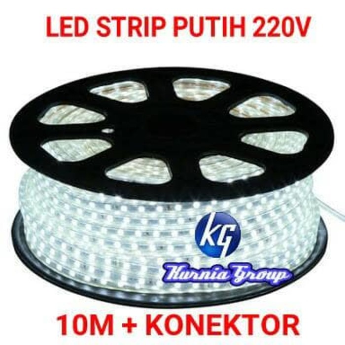 PAKET 10M LAMPU LED STRIP PUTIH + ADAPTOR STRIP LIGHT FLEXIBLE SELANG SMD 5050 LANGSUNG PAKAI 220V