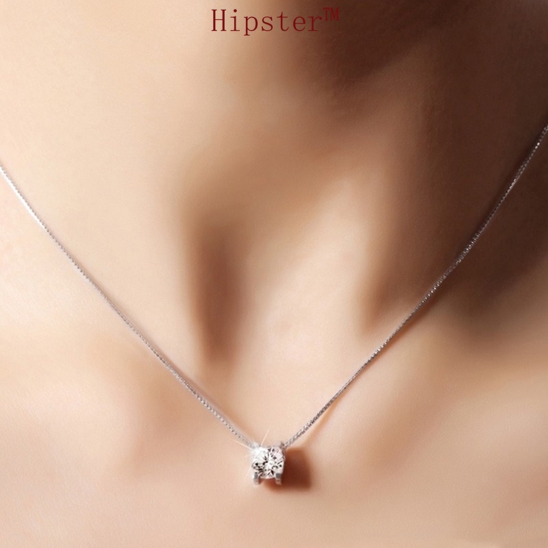 Japan and South Korea Simple and Short White Crystal Diamond Pendant Clavicle Chain