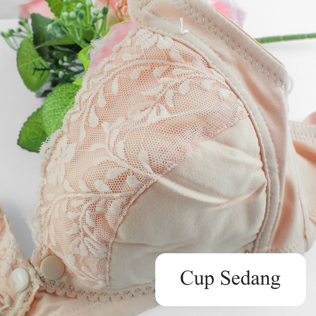 Bra Bh Tanpa Kawat Tanpa Busa Wanita Menyusui Bahan Katun Bukaan Depan Sexy Motif Polos - 332