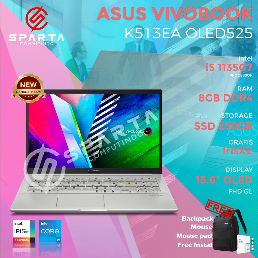 Asus VivoBook K513EA OLED525 Core i5 1135G7 8GB 256GB SSD 15.6in Win 10 Home OHS 2019