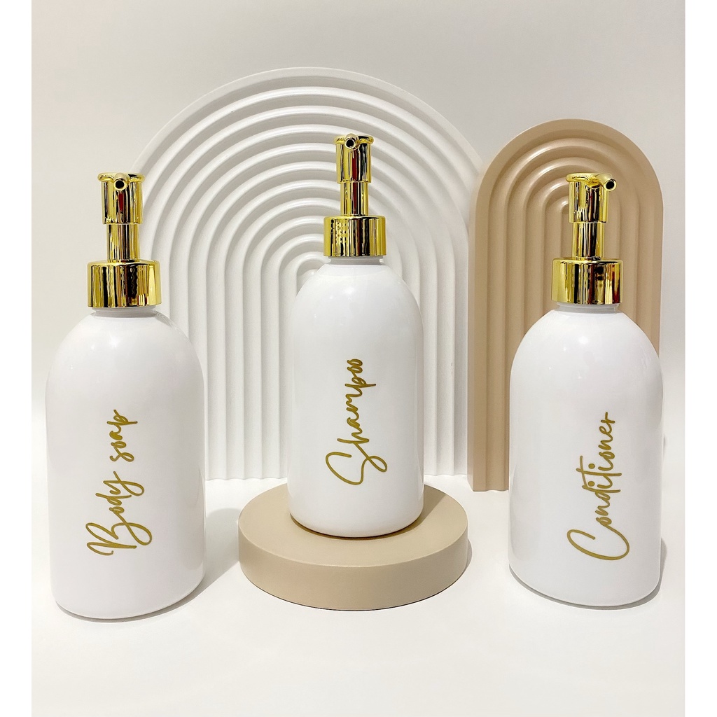 botol 250ml new stiker GOLD NEW. aesthetic bottle minimalist refill organizer tempat sabun cair pump putih estetik