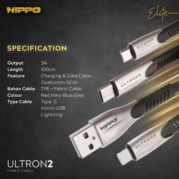 Hippo Elite Ultron 2 Micro USB Charging &amp; Data Cable 100cm - Micro USB