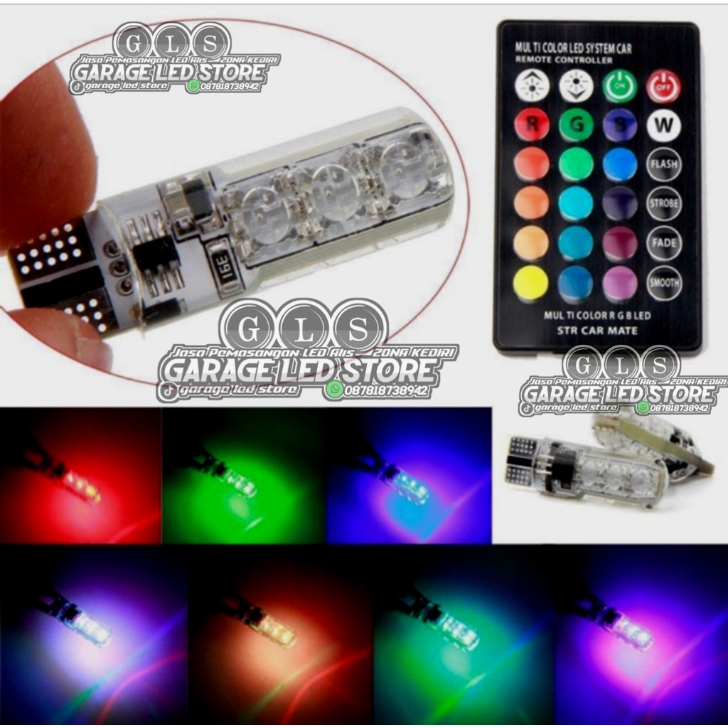 Lampu LED T10 Remote RGB Sepasang 2 Biji Lampu Kota Senja Motor / Mobil - Lampu Remote