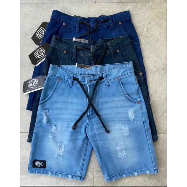 CELANA PENDEK JEANS SOBEK TALI KOLOR RAWIS/CELANA DISTRO PRIA RAWIS