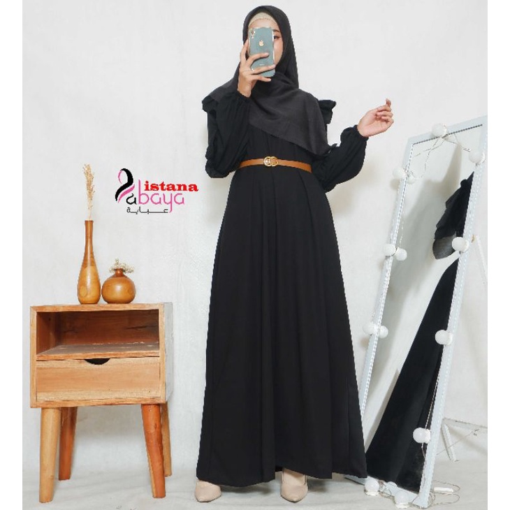 abaya turki terbaru elegan trendy dg bonus sabuk Cantik dan aksen tangan layers