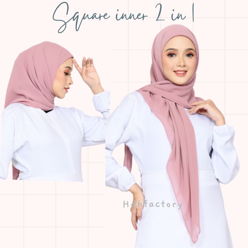 HIJAB INSTAN SQUARE / SEGIEMPAT  PLUS NNER 2 IN 1 2 LAYER